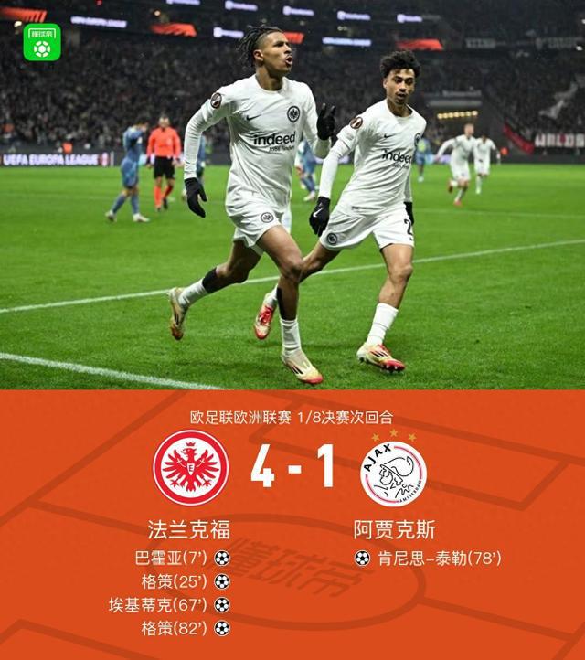 法蘭克福6-2阿賈克斯晉級(jí)，格策雙響，?；倏酥ゼ舆M(jìn)球。